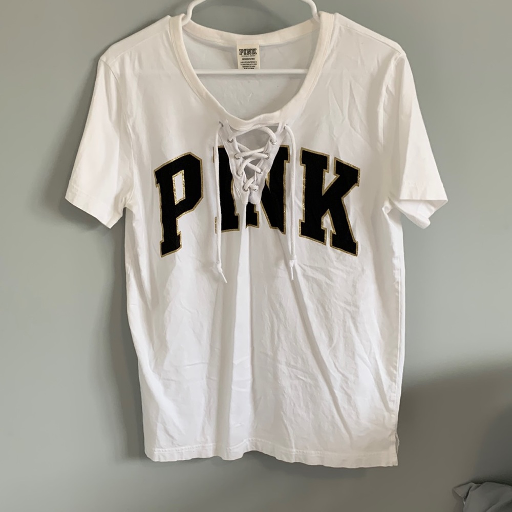 Pink hockey v-neck shirt